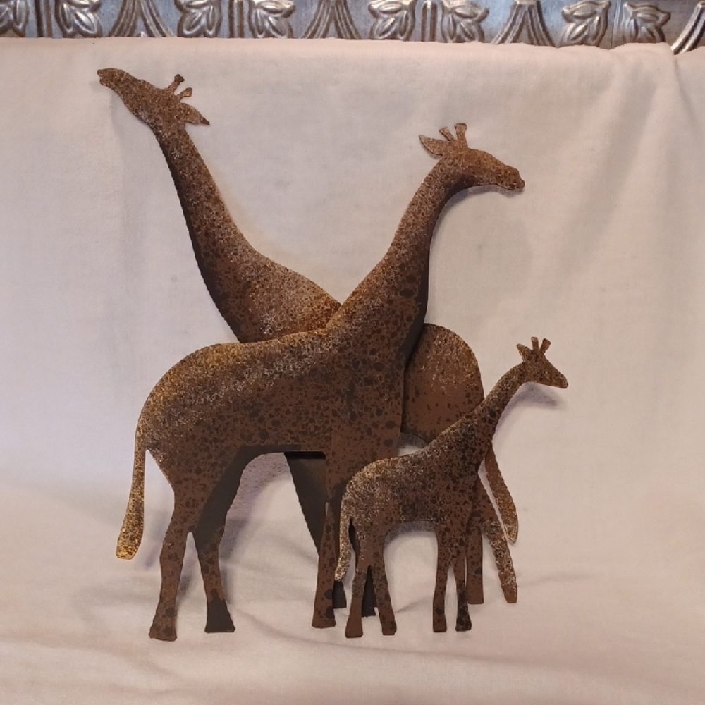 Home Interiors Brown Giraffe Family Sculpture 3-d Metal Wall Decor